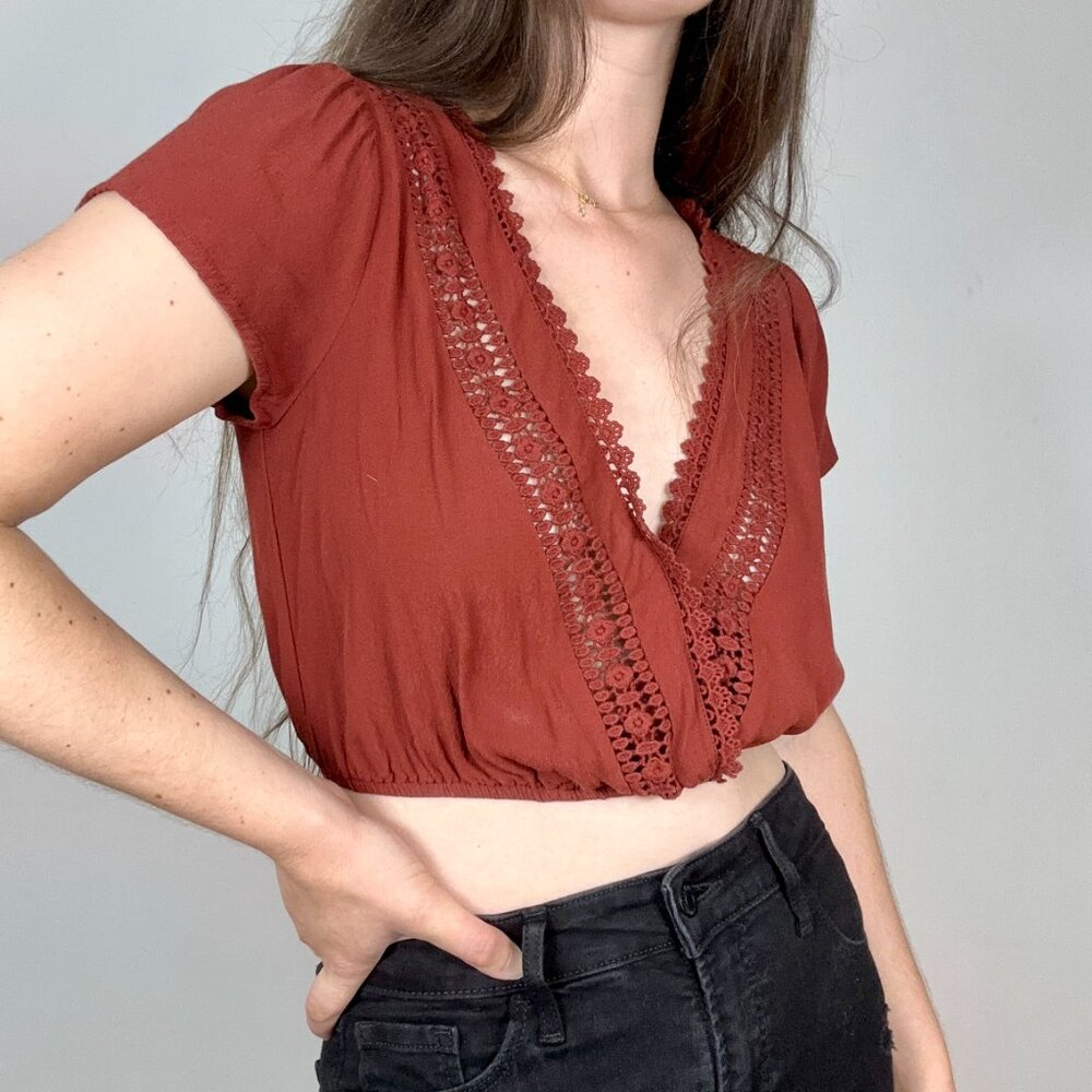 *Forever 21 Contemporary Brown V Neck Lace Boho Top